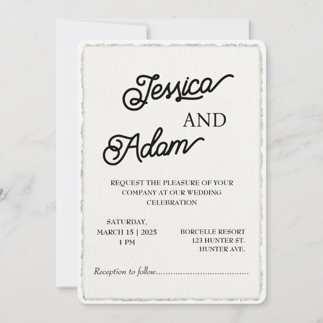 Boda de script de invitación de papel de borde de  (Anverso)