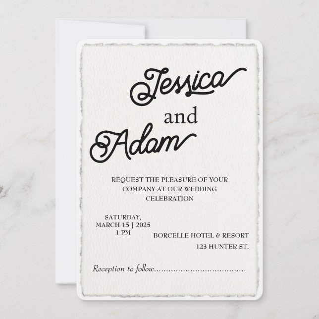 Boda de script de invitación de papel de borde de  (Anverso)