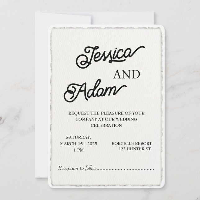 Boda de script de invitación de papel de borde de  (Anverso)