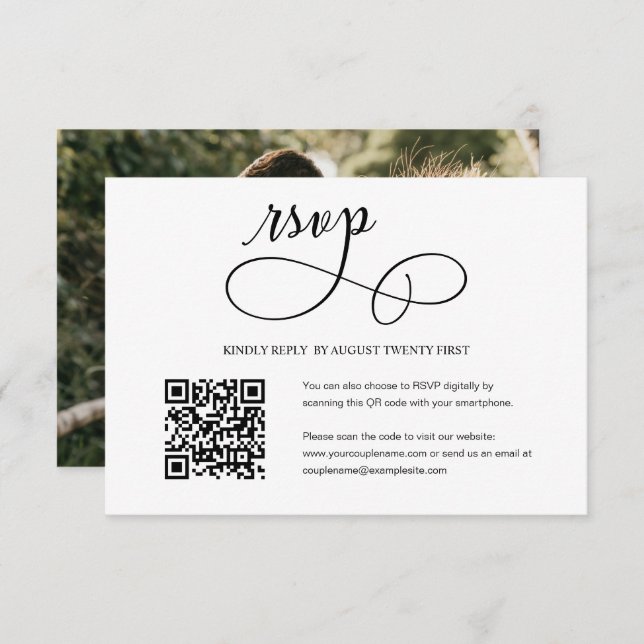 Boda de script minimalista Código QR Foto Tarjeta  (Anverso / Reverso)