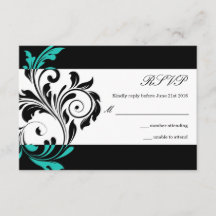 Boda de Swirl Floral Negra y Aqua RSVP