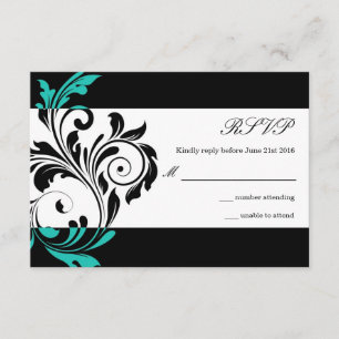 Boda de Swirl Floral Negra y Aqua RSVP