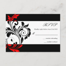 Boda de Swirl Floral Negra y Roja RSVP