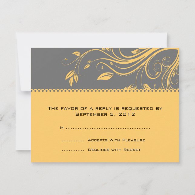 Boda de Swirls Floral gris y amarilla RSVP (Anverso)