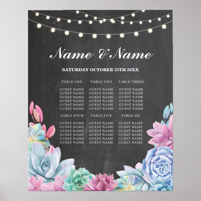 Boda de tabla Chalk Sucultores asientos Posters (Frente)