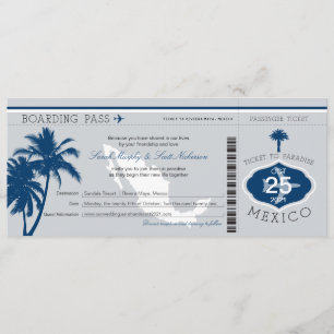 Boda de tarjeta de embarque azul gris y marina de