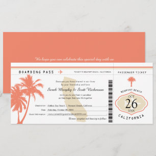 Boda de tarjeta de embarque Coral Palm Tree de Cal