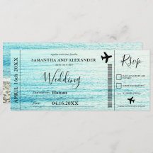 Boda de tarjeta de embarque de avión de playa de g