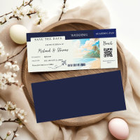 Boda de tarjeta de embarque náutico azul de la Mar