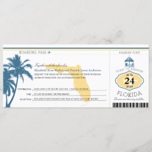 Boda de tarjeta de embarque para árbol de palmas d