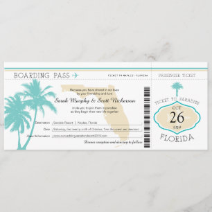 Boda de tarjeta de embarque para árbol de palmas d