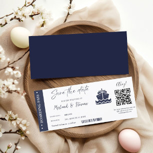 Boda de tarjeta de embarque para barco de crucero