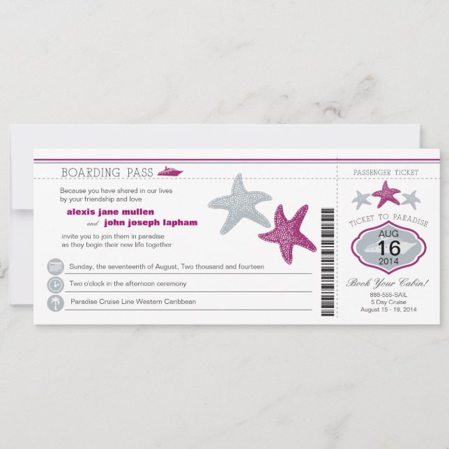 Boda de tarjeta de embarque Starfish para buque cr (Anverso)