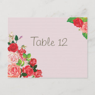 Boda de tarjeta de número de tabla rosa y rosa roj