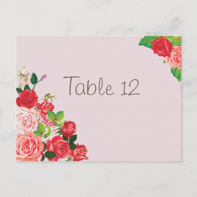 Boda de tarjeta de número de tabla rosa y rosa roj (Anverso)