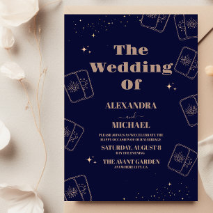 Boda de Tarjeta de Tarot Elegante Azul Dorado
