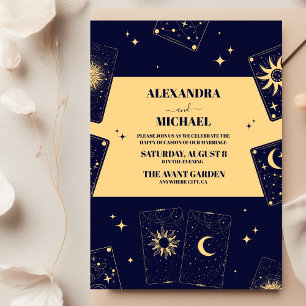 Boda de Tarjeta de Tarot Elegante Azul Dorado