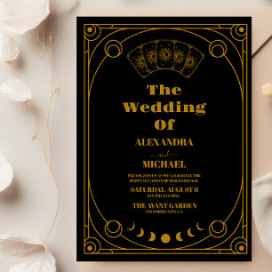 Boda de tarjeta de tarot elegante dorada