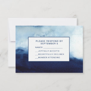 Boda de tarjeta RSVP de color de agua Resumen azul