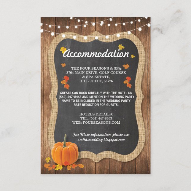 Boda de tarjetas de calabaza de alojamiento rústic (Anverso)