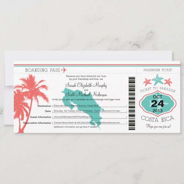 Boda de tarjetas de embarque de Costa Rica (Anverso)