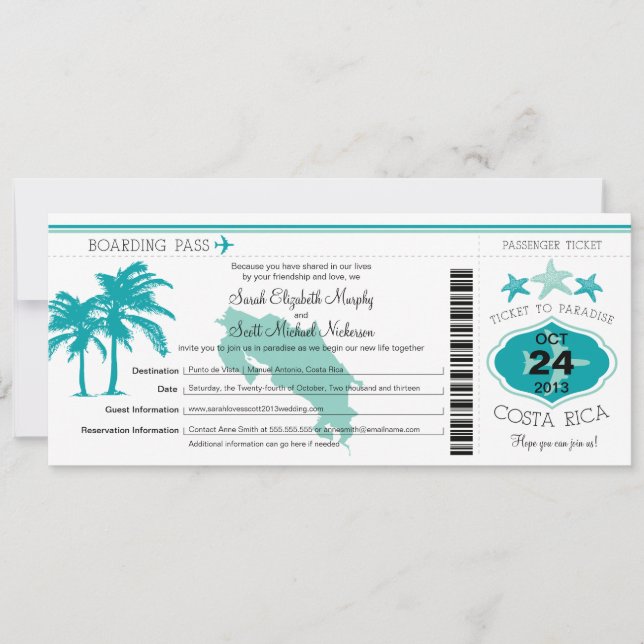 Boda de tarjetas de embarque de Costa Rica (Anverso)