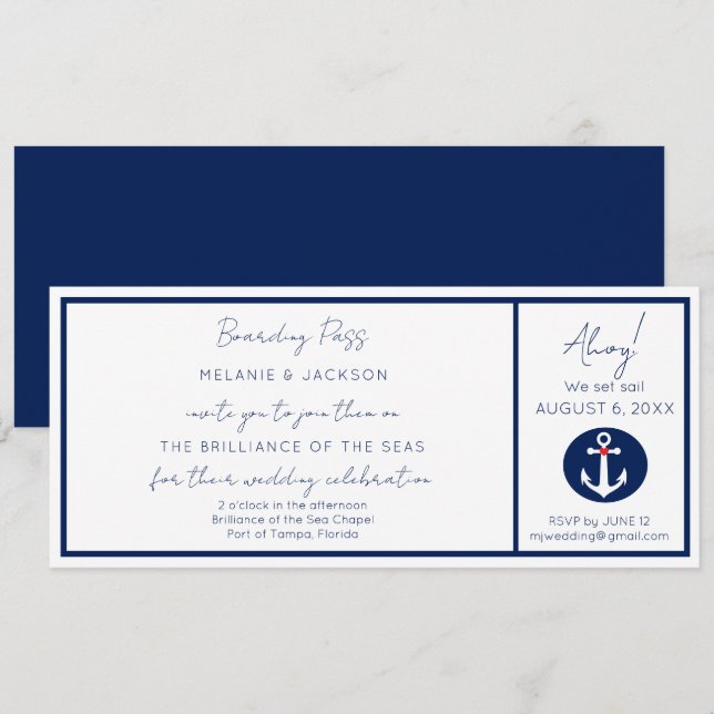 Boda de tarjetas de embarque de crucero náutico (Anverso / Reverso)