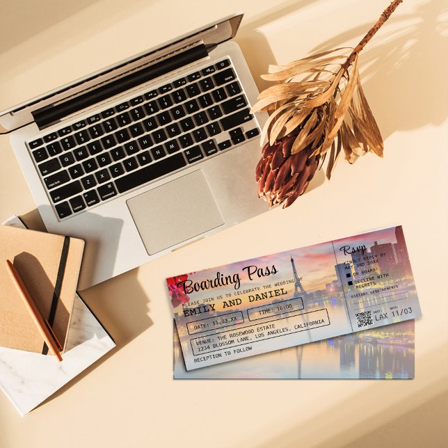 Boda de tarjetas de embarque de destino de París (Subido por el creador)