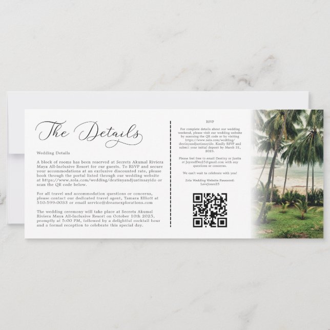 Boda de tarjetas de embarque de destino tropical p (Reverso)