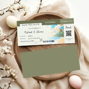 Boda de tarjetas de embarque de Sage green Beach