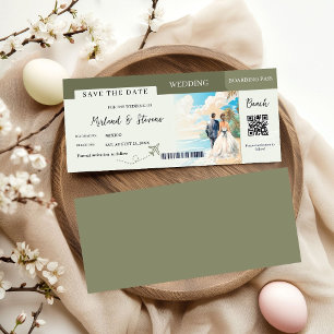 Boda de tarjetas de embarque de Sage green Beach