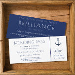 Boda de tarjetas de embarque náutico para cruceros<br><div class="desc">Sencillo diseño de anclaje náutico azul marino y blanco, tarjeta de embarque bodas invitaciones para entradas, perfecto para su boda de cruceros. Personalizar con los nombres de la novia y del novio, nombre del crucero, capilla y puerto y fecha de su boda. El reverso de la tarjeta permite incluir detalles...</div>