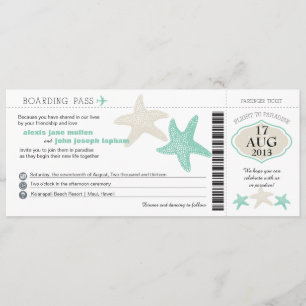 Boda de tarjetas de embarque Starfish Green Cream