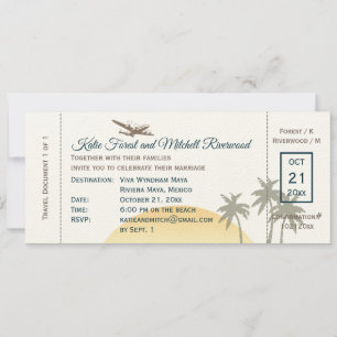 Boda de tarjetas de embarque y RSVP en ecru