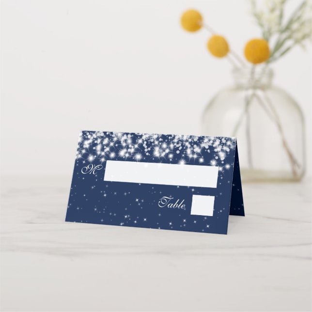 Boda de tarjetas de Escort Winter Sparkle Navy Blu (Anverso)