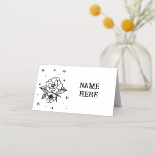 Boda de tarjetas de nombre de línea de flor de tat