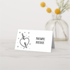 Boda de tarjetas de nombre dobladas de corazón de 