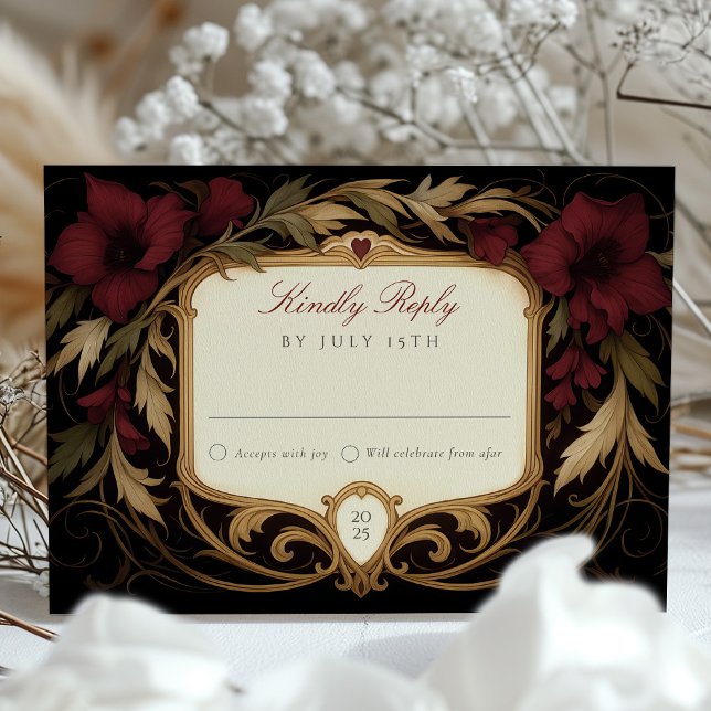 Boda de tarjetas RSVP de Maroon Victorian (Subido por el creador)
