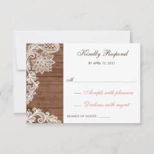 Boda de tarjetas RSVP RRústica RSVP de Lace Wood