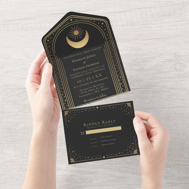 Boda de tarjetas Tarot de oro negro místico (desgarro)