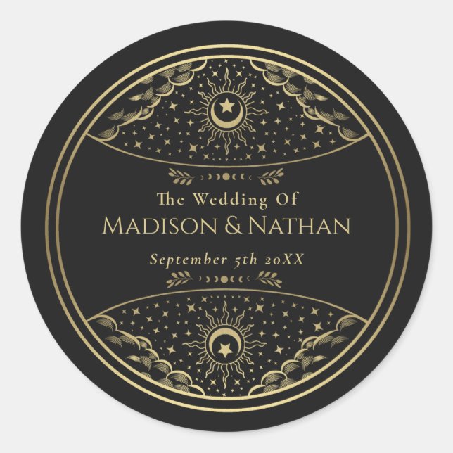 Boda de Tarot elegante de oro Pegatina redondo clá (Anverso)