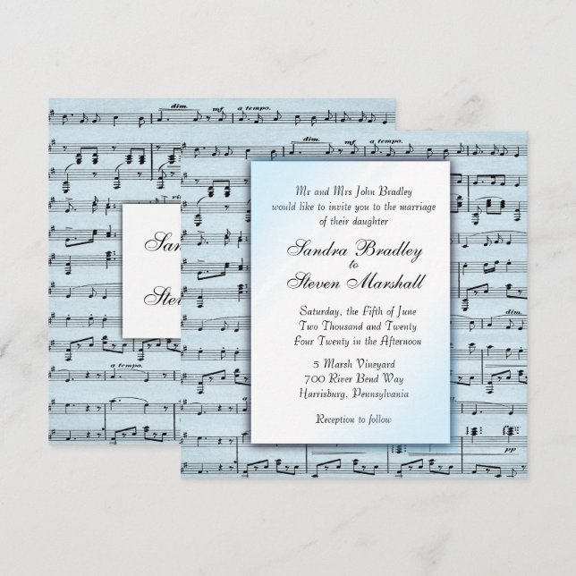 Boda de temas de música Hoja azul Invitación a la  (Anverso / Reverso)
