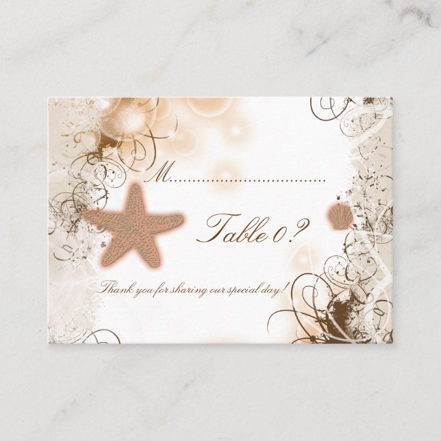 Boda de temas de playa ~ tarjeta de número de tabl (Anverso)