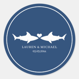 Boda De Tiburón Con Nombres Pegatina Oval
