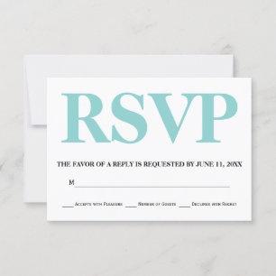 Boda de tipografía azul y blanca Aqua RSVP