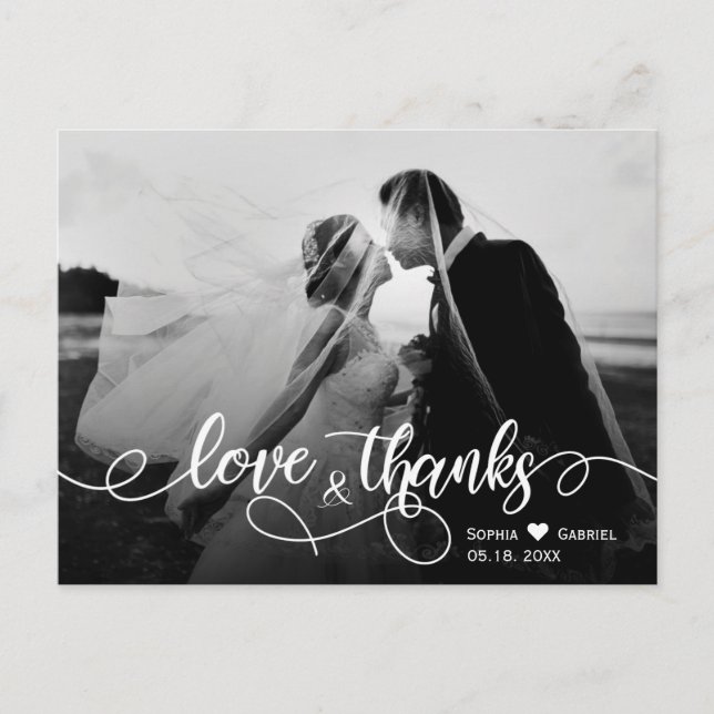 Boda de tipografía de moda Gracias postal (Anverso)