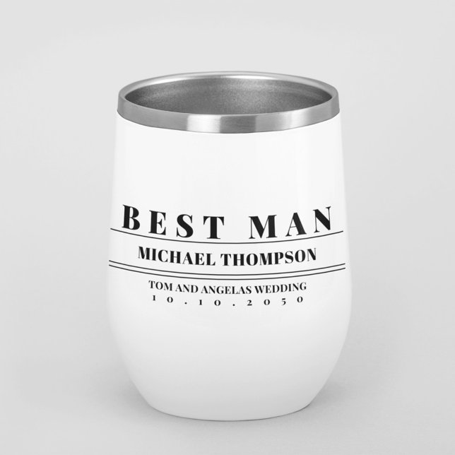 Boda de tipografía moderna Mejor Personalizado mas (Custom personalized Best man Modern bold lettering wine tumbler)