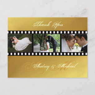Boda de tonos dorados Gracias a las postales