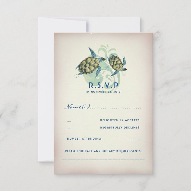 Boda de tortugas en el mar verde azulado RSVP (Anverso)