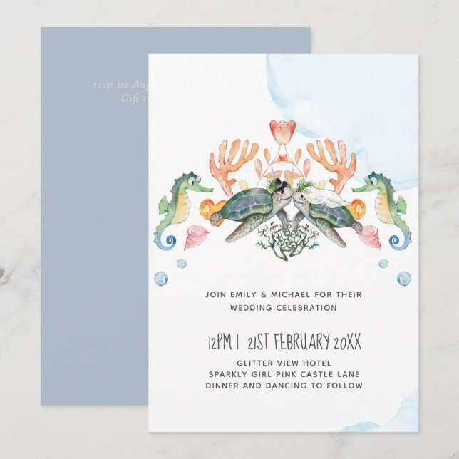 Boda de tortugas marinas con novia y novio (Anverso / Reverso)